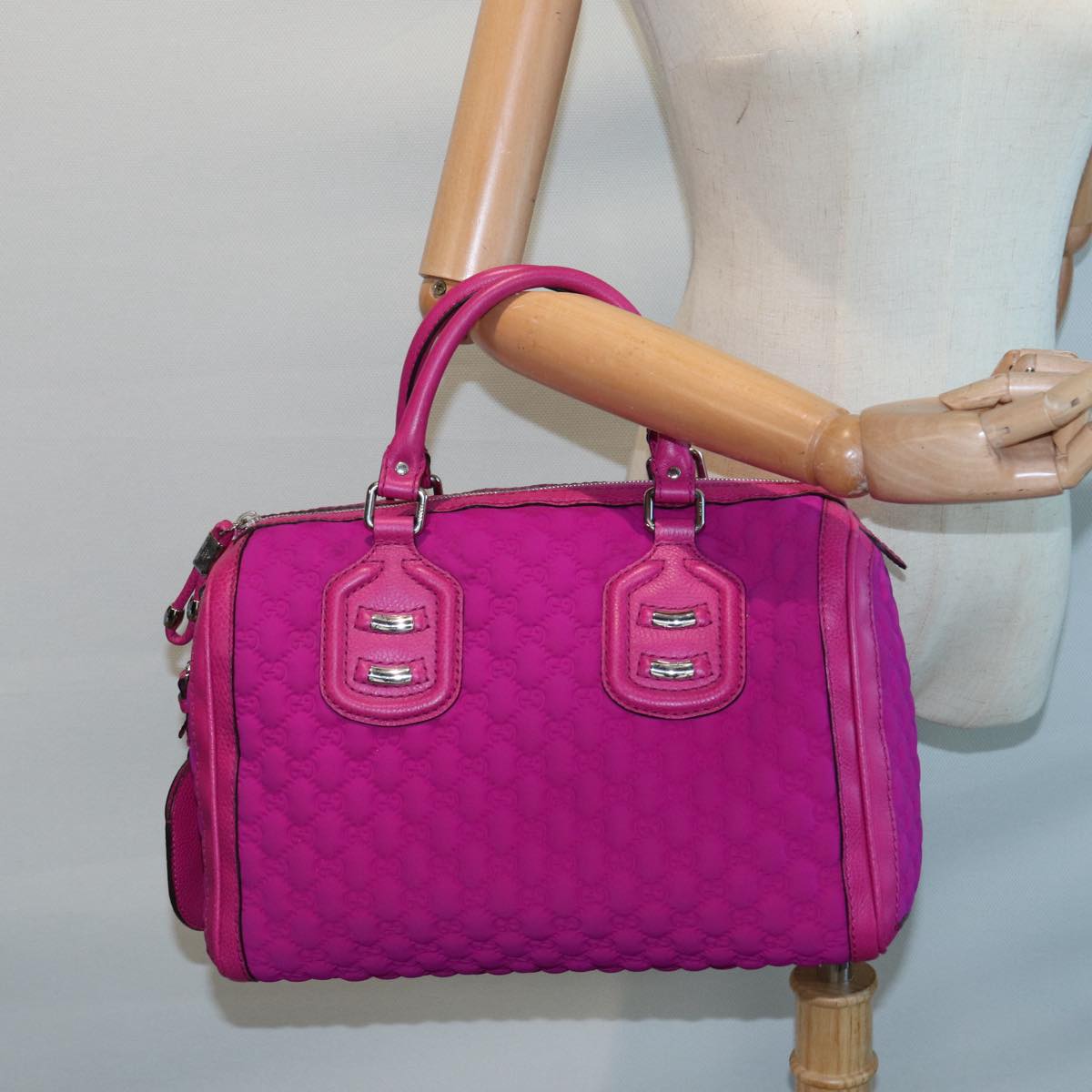 GUCCI Guccissima GG Canvas Mini Boston Bag Nylon Pink Silver